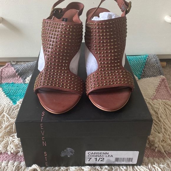 Steven by Steve Madden Carsenn Cognac Studded Leather Heels - Picture 5 of 15